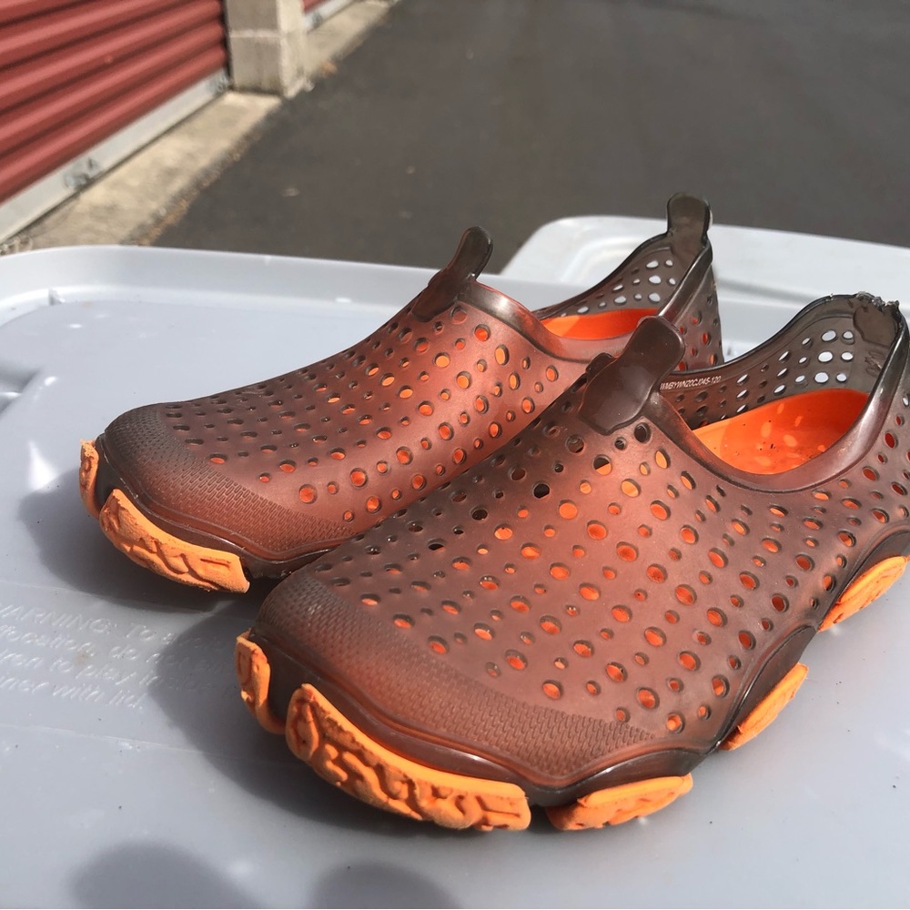 Kids Orange Coffee Rubber Caged Slip on Anti Slip Clog Water Shoes Size 13